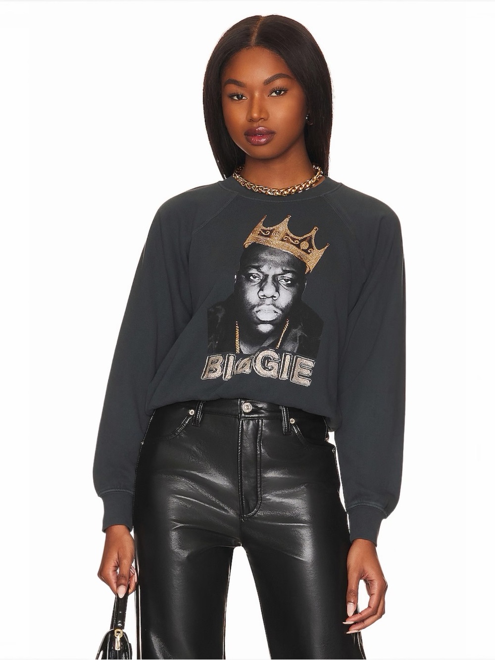 DAYDREAMER • Biggie Gold Crown Raglan Crew in Vintage Black